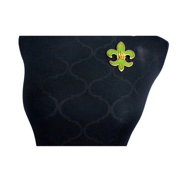 Vintage Gold Tone Green Suede Fleur De Lis Brooch With Archangel Michael Embelli - Picture 2 of 5